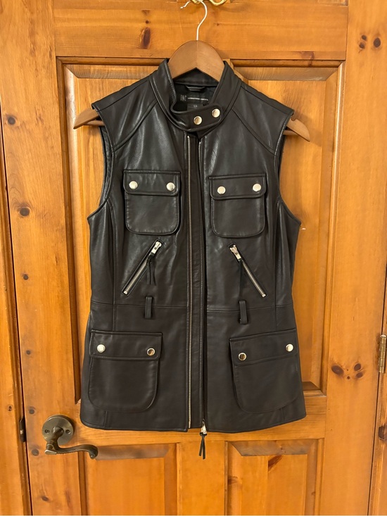 INC International Concepts Jackets & Blazers - INC International Concepts Black Leather Pocketed Moto Vest